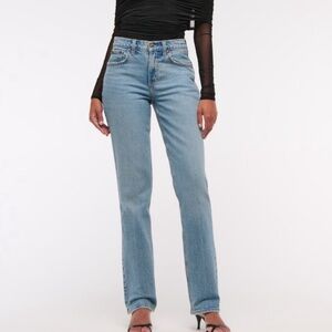 Abercrombie & Fitch The Straight Mid Rise Jeans Curve Love 28 Long Raw Hem